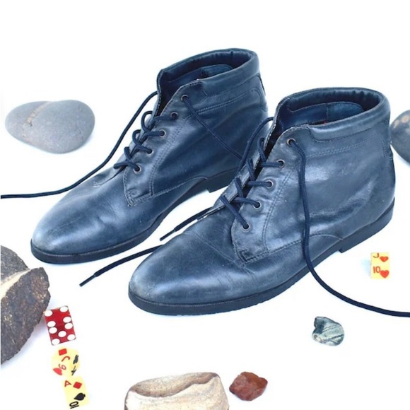 1980s Vintage Blue Leather Granny Pixies Ankle Boots Danexx- Size 7 - Picture 2 of 6